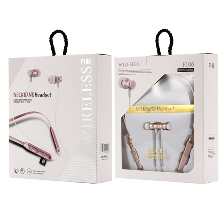 F106 Bluetooth 4.2 Hanging Neck Design Bluetooth Headset, Support Music Play & Switching & Volume Control & Answer(Gold) by buy2fix