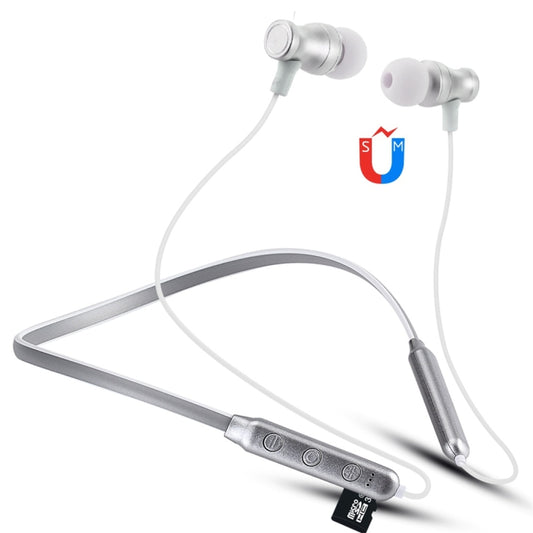 F106 Bluetooth 4.2 Hanging Neck Design Bluetooth Headset, Support Music Play & Switching & Volume Control & Answer(Silver) by buy2fix