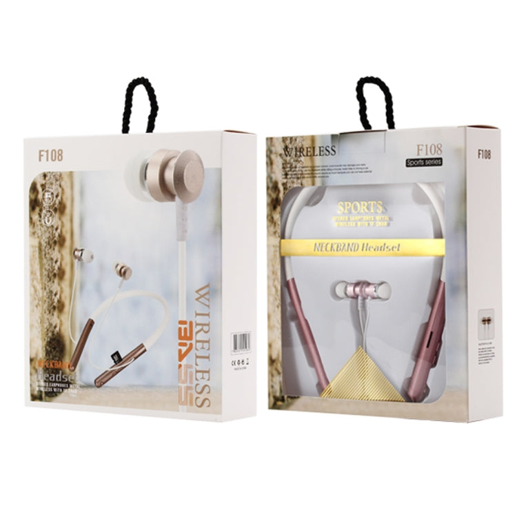 F108 Bluetooth 4.2 Hanging Neck Design Bluetooth Headset, Support Music Play & Switching & Volume Control & Answer(Rose Gold) by buy2fix