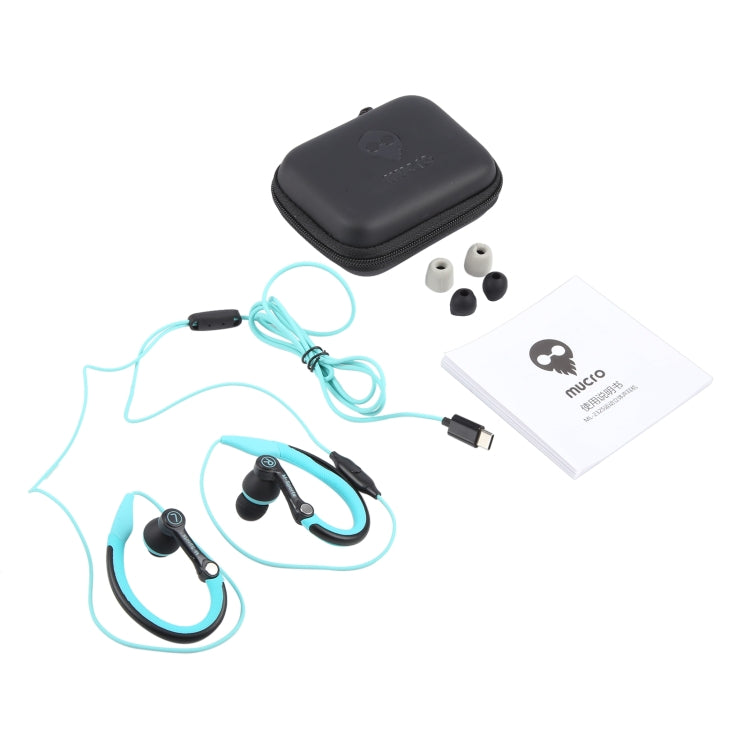 Mucro Type-C Plug In-Ear Sport Earhook Wired Stereo Headphones for Jogging Gym(Blue) by Mucro