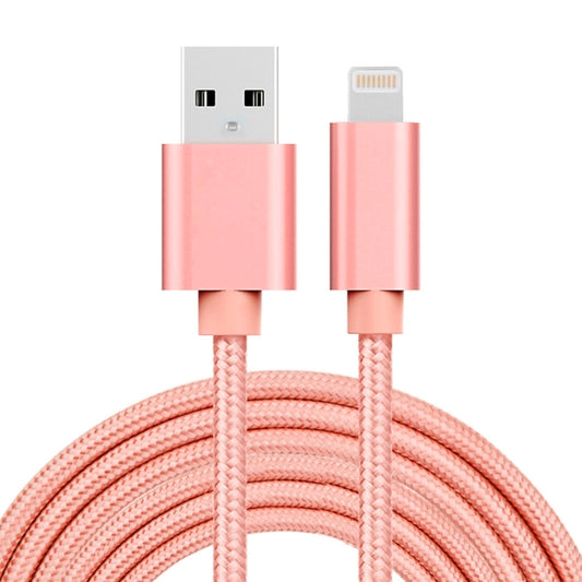3m 3A Woven Style Metal Head 8 Pin to USB Data / Charger Cable(Rose Gold) by buy2fix