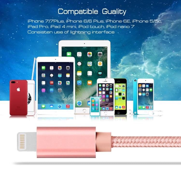 3m 3A Woven Style Metal Head 8 Pin to USB Data / Charger Cable(Rose Gold) by buy2fix