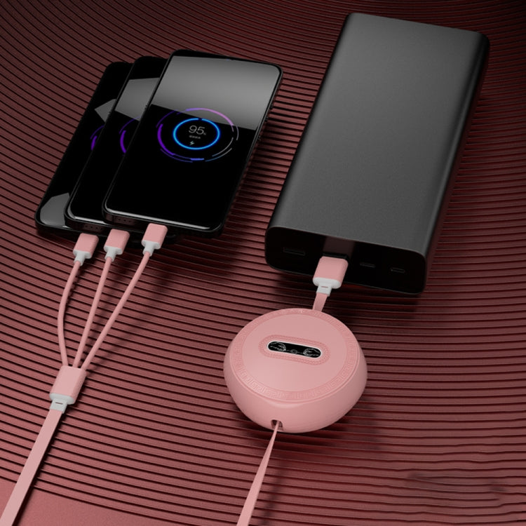 Micro + 8 Pin + Type-C / USB-C 3 In 1 Telescopic Charging Cable (Pink) by buy2fix