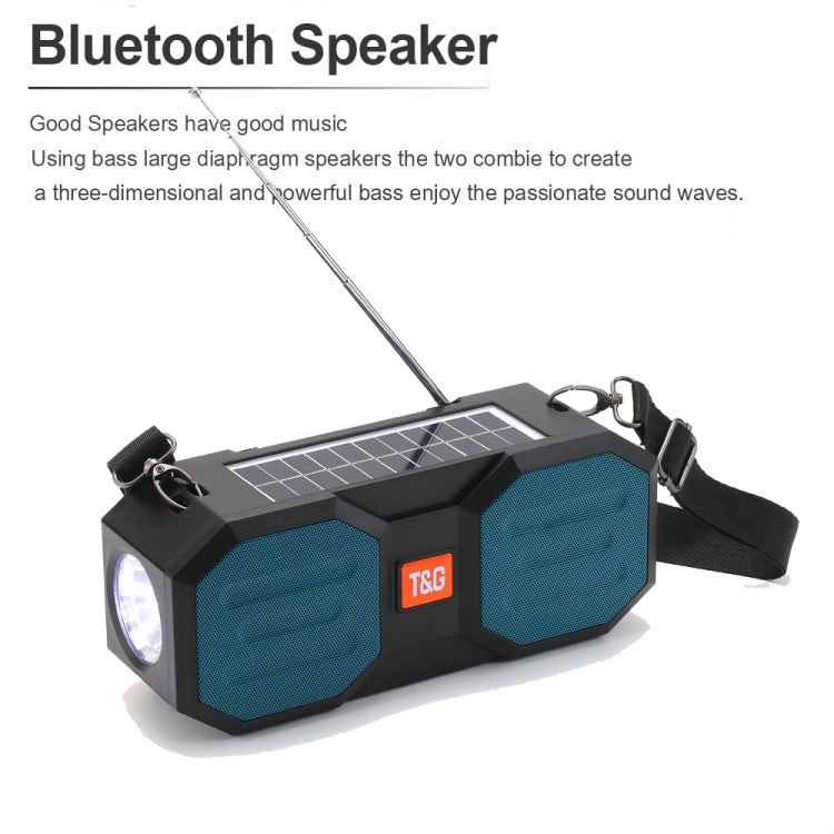 T&G TG634 Outdoor Solar Power Bluetooth Wireless Speaker with FM / Flashlight / TF Card Slot (Black Blue) by T&G