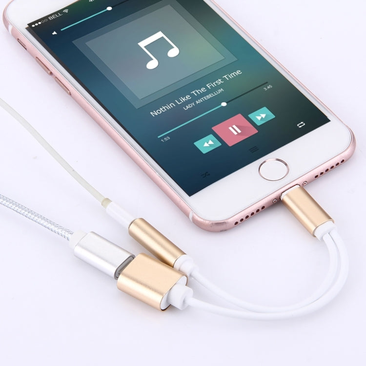 10cm 8 Pin Female & 3.5mm Audio Female to 8 Pin Male Charger Adapter Cable, Support All IOS Systems(Gold) - Earphone Adapter by buy2fix | Online Shopping UK | buy2fix
