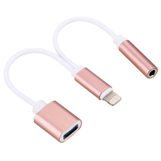 10cm 8 Pin Female & 3.5mm Audio Female to 8 Pin Male Charger Adapter Cable, Support All IOS Systems(Rose Gold) - Earphone Adapter by buy2fix | Online Shopping UK | buy2fix