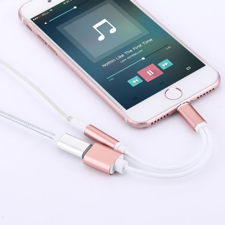 10cm 8 Pin Female & 3.5mm Audio Female to 8 Pin Male Charger Adapter Cable, Support All IOS Systems(Rose Gold) - Earphone Adapter by buy2fix | Online Shopping UK | buy2fix