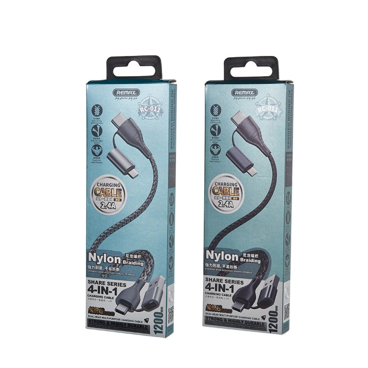 REMAX RC-011 1.2m 2.4A 4-in-1 USB to USB-C / Type-Cx2 + 8 Pin Fast Charging Data Cable(Black) by REMAX