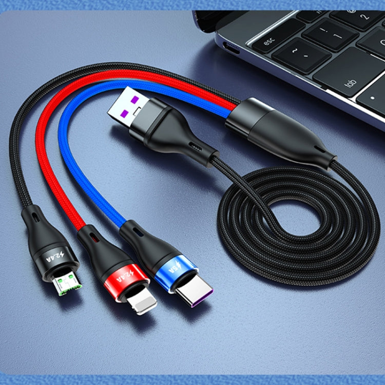 40W 5A USB to Micro USB + USB-C / Type-C + 8 Pin Fast Charging Data Cable, Cable Length: 1.2m by buy2fix