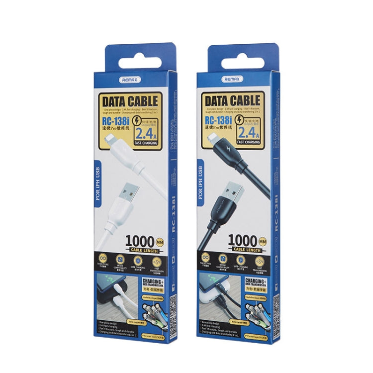REMAX RC-138i 2.4A USB to 8 Pin Suji Pro Fast Charging Data Cable, Cable Length: 1m (Black) by REMAX