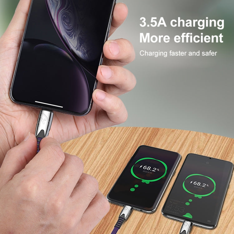 K051 1.2m 3 in 1 USB to 8 Pin + USB-C / Type-C + Micro USB Shark Fabric Data Cable(Blue) by buy2fix