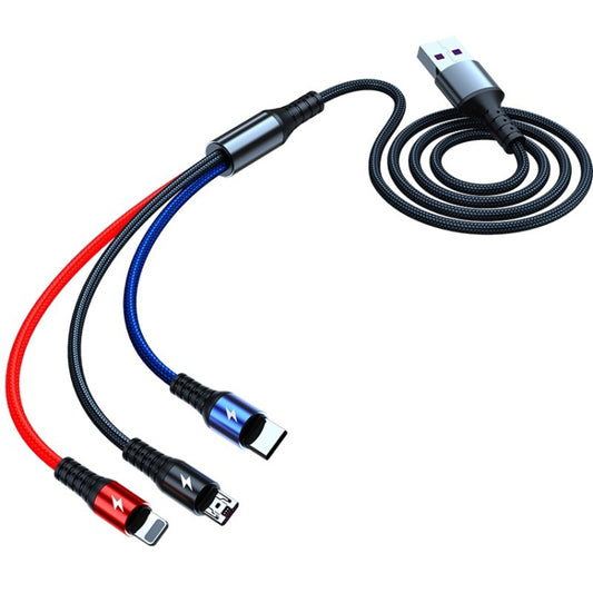 K061 1.2m 5A 3 in 1 USB to 8 Pin + USB-C / Type-C + Micro USB Round Fast Charging Data Cable by buy2fix
