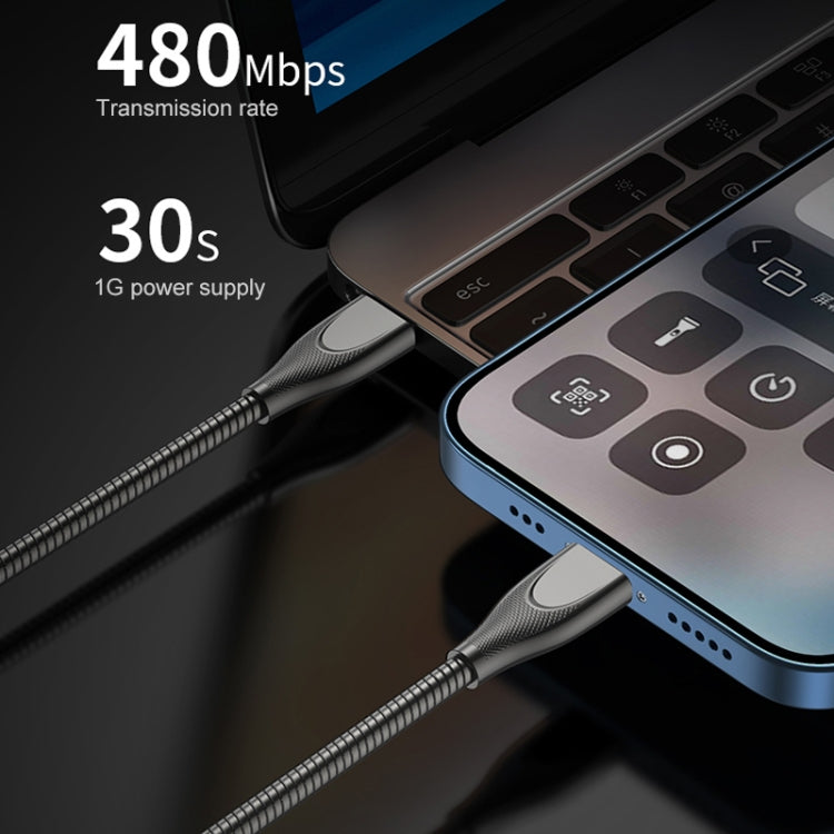 ADC-009 USB-C / Type-C to 8 Pin Zinc Alloy Hose Fast Charging Data Cable, Cable Length: 1m (Gun Metal) by buy2fix