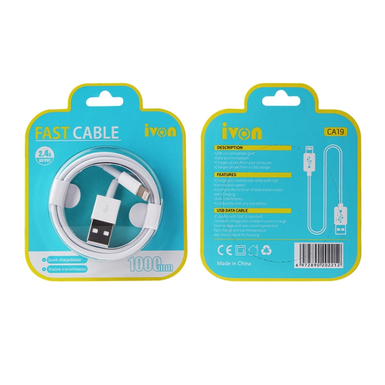 IVON CA19 2.4A USB to 8 Pin Fast Charge Data Cable for iPhone, iPad, Length: 1m by IVON