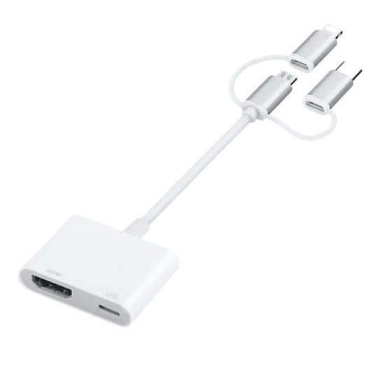 A18 Pro 3 in 1 8 Pin + Type-C + Micro USB to HDMI + 8 Pin Digital AV Adapter (White) by buy2fix