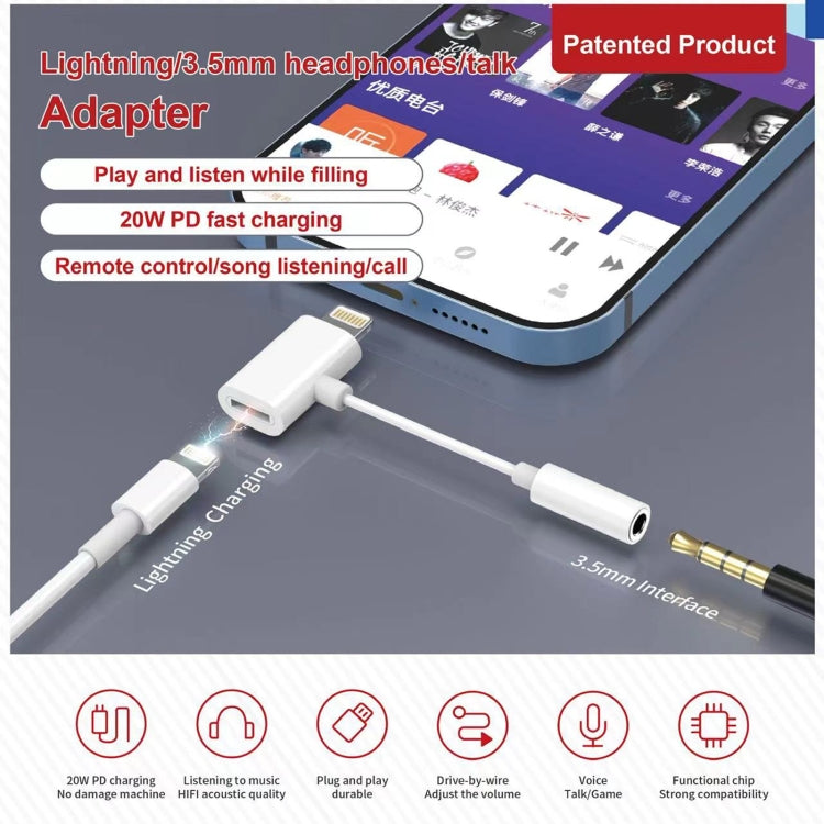 JBC-191 PD20W 8 Pin to 8 Pin+3.5mm Earphone Interface Adapter, Support Charging / Calling by buy2fix