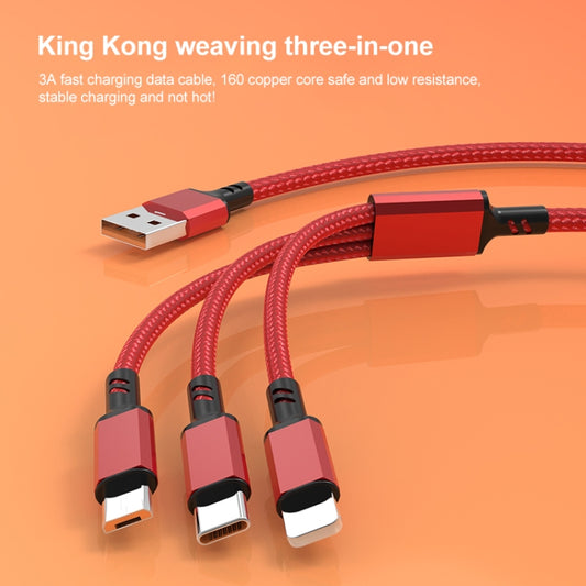 Orange Plug 3A 3 in 1 USB to Type-C / 8 Pin / Micro USB Fast Charging Cable, Cable Length: 1.2m(Silver) by buy2fix