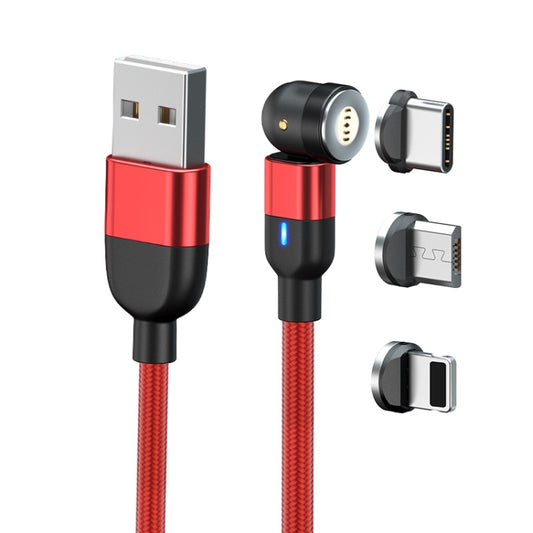 2m 3A Output 3 in 1 USB to 8 Pin + USB-C / Type-C + Micro USB 540 Degree Rotating Magnetic Data Sync Charging Cable(Red) by buy2fix