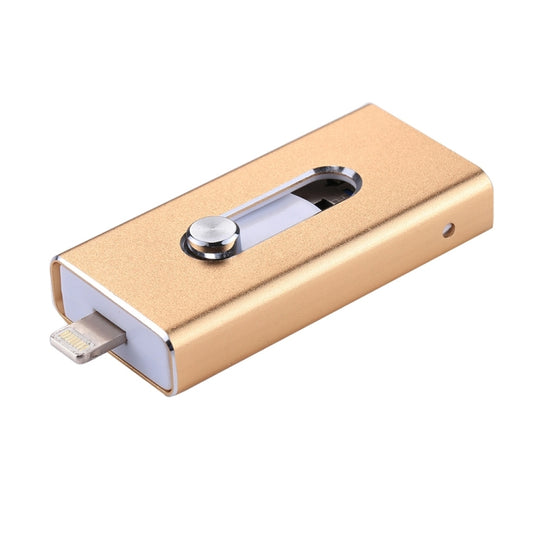 RQW-02 3 in 1 USB 2.0 & 8 Pin & Micro USB 32GB Flash Drive(Gold) by buy2fix