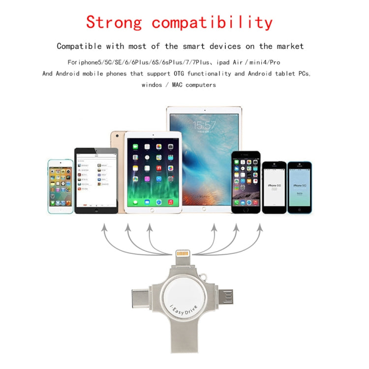 RQW-11S 4 in 1 USB 2.0 & 8 Pin & Micro USB & USB-C / Type-C 64GB Flash Drive by buy2fix