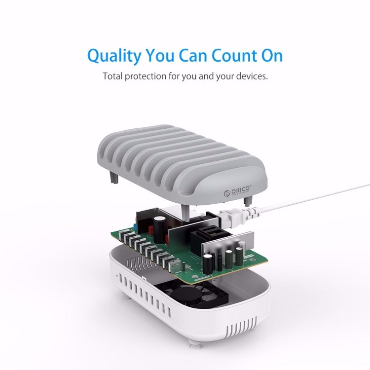 ORICO DUK-10P 120W 10 USB Ports Smart Charging Station with Phone & Tablet Stand, EU Plug(White) by ORICO