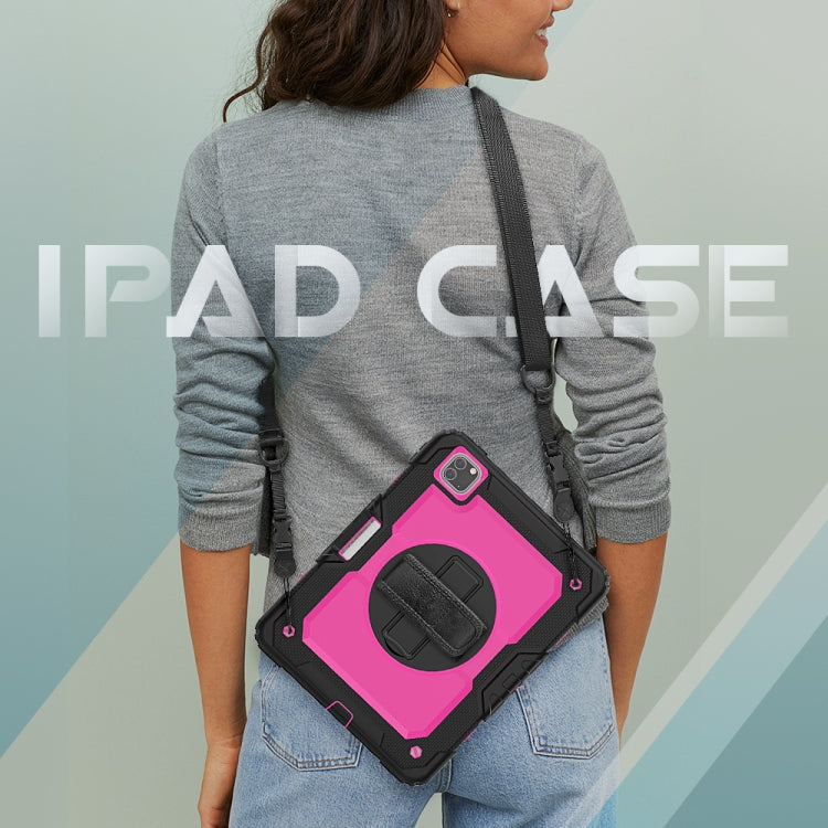 For iPad Pro 11 inch (2018) / Pro 11 inch (2020) Shockproof Black Silica Gel + Colorful PC Protective Tablet Case with Holder & Shoulder Strap & Hand Strap & Pen Slot(Rose Red) - iPad Pro 11 (2020) Cases by buy2fix | Online Shopping UK | buy2fix