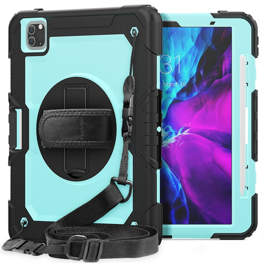 For iPad Pro 11 inch (2018) / Pro 11 inch (2020) Shockproof Black Silica Gel + Colorful PC Protective Tablet Case with Holder & Shoulder Strap & Hand Strap & Pen Slot(Baby Blue) - iPad Pro 11 (2020) Cases by buy2fix | Online Shopping UK | buy2fix