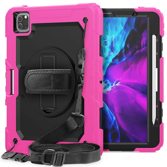 For iPad Pro 11 inch (2018) / Pro 11 inch (2020) Shockproof Colorful Silica Gel + PC Protective Tablet Case with Holder & Shoulder Strap & Hand Strap & Pen Slot(Rose Red) - iPad Pro 11 (2020) Cases by buy2fix | Online Shopping UK | buy2fix