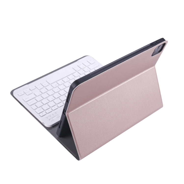 A11B Bluetooth 3.0 Ultra-thin ABS Detachable Bluetooth Keyboard Leather Tablet Case with Holder & Pen Slot for iPad Pro 11 2022 / 2021 / Air 5 / Air 4 (Rose Gold) by buy2fix