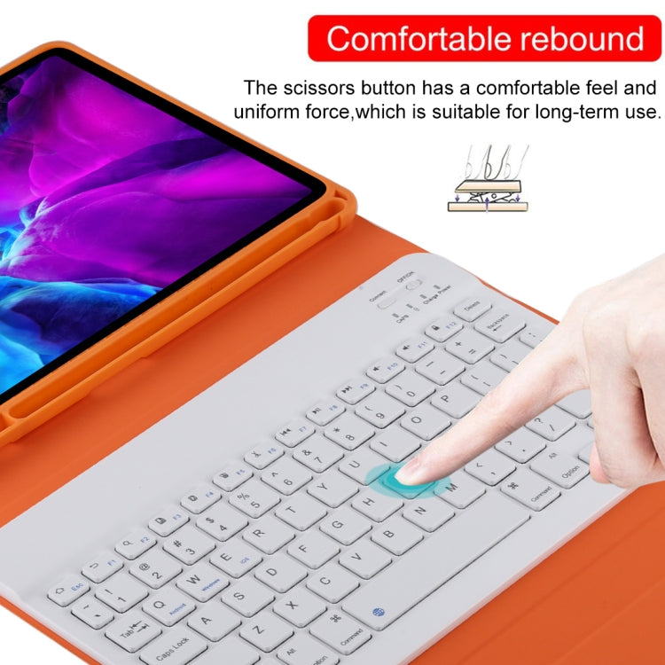 TG11B Detachable Bluetooth White Keyboard + Microfiber Leather Tablet Case for iPad Pro 11 inch (2020), with Pen Slot & Holder (Orange) by buy2fix