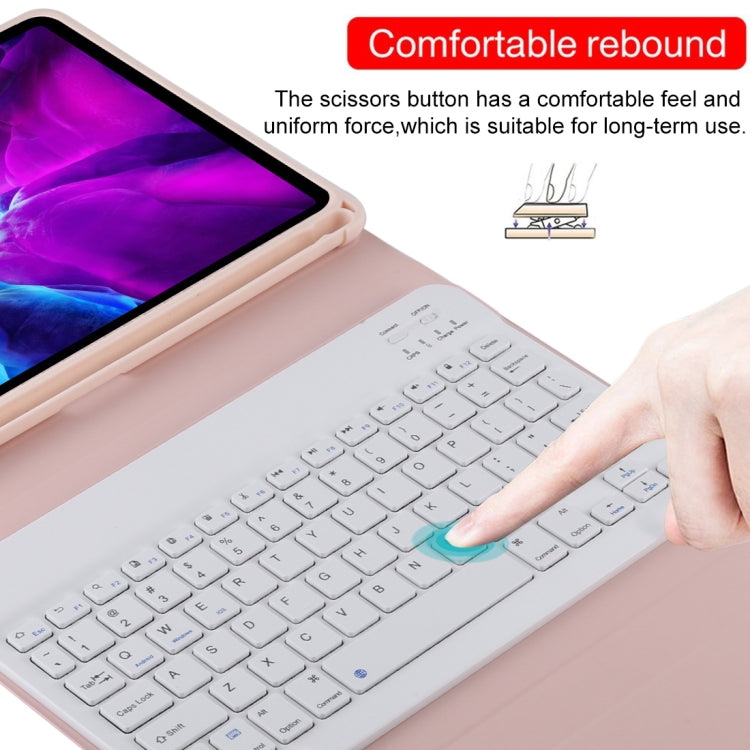 TG11B Detachable Bluetooth White Keyboard + Microfiber Leather Tablet Case for iPad Pro 11 inch (2020), with Pen Slot & Holder (Pink) by buy2fix