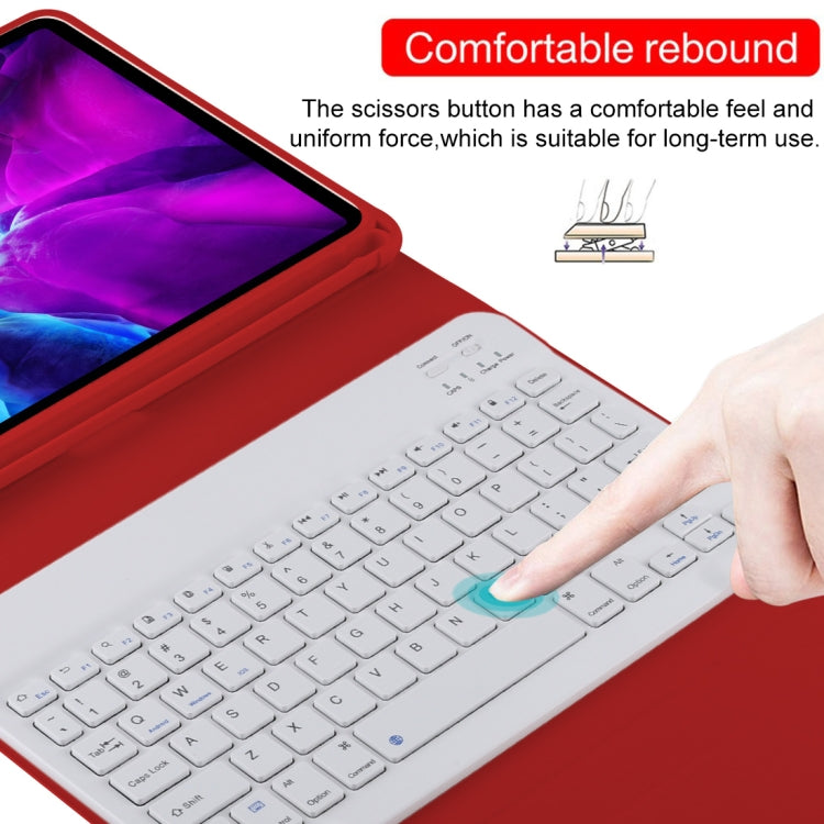 TG11B Detachable Bluetooth White Keyboard + Microfiber Leather Tablet Case for iPad Pro 11 inch (2020), with Pen Slot & Holder (Red) by buy2fix