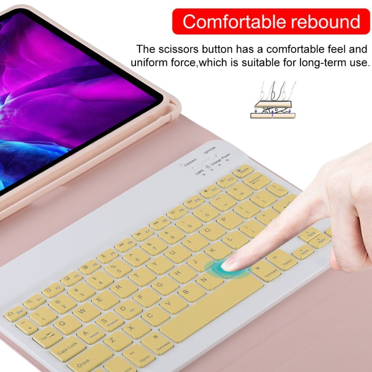 TG11B Detachable Bluetooth Yellow Keyboard + Microfiber Leather Tablet Case for iPad Pro 11 inch (2020), with Pen Slot & Holder (Pink) by buy2fix