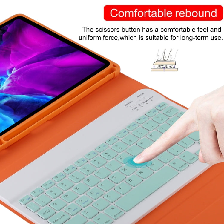 TG11B Detachable Bluetooth Green Keyboard + Microfiber Leather Tablet Case for iPad Pro 11 inch (2020), with Pen Slot & Holder (Orange) by buy2fix