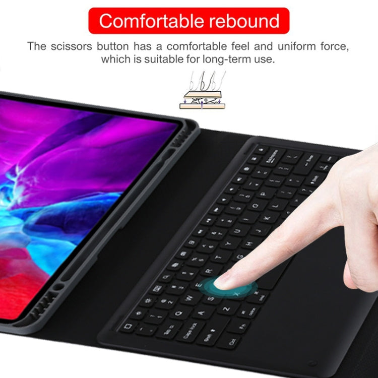 T129 Detachable Bluetooth Black Keyboard Microfiber Leather Tablet Case for iPad Pro 12.9 inch (2020), with Holder (Purple) by buy2fix