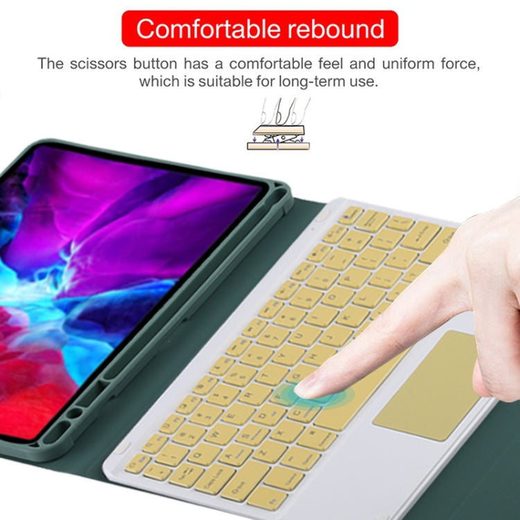 TG11BC Detachable Bluetooth Yellow Keyboard Microfiber Leather Tablet Case for iPad Pro 11 inch (2020), with Touchpad & Pen Slot & Holder (Dark Green) by buy2fix