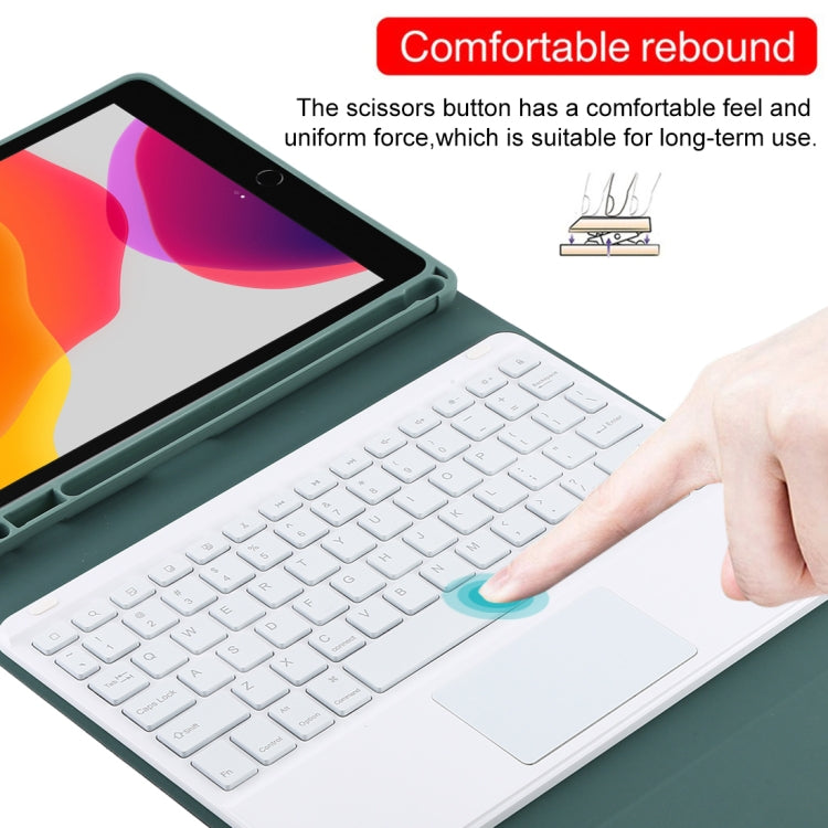 TG-102BCS Detachable Bluetooth White Keyboard + Microfiber Leather Tablet Case for iPad 10.2 inch / iPad Air (2019), with Touch Pad & Backlight & Pen Slot & Holder (Dark Green) by buy2fix