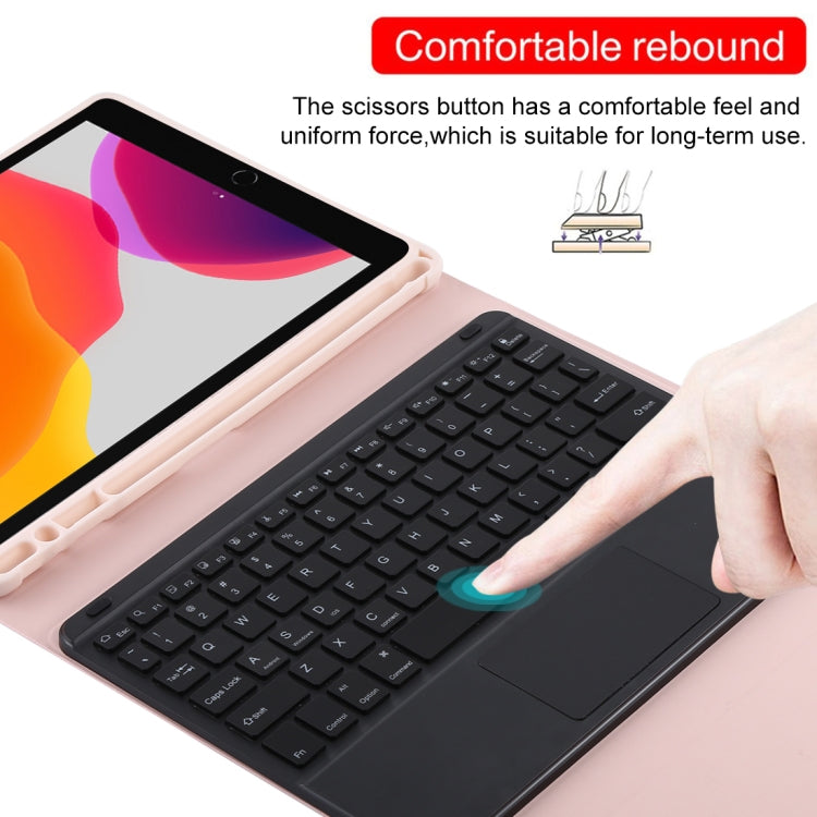 TG-102BCS Detachable Bluetooth Black Keyboard + Microfiber Leather Tablet Case for iPad 10.2 inch / iPad Air (2019), with Touch Pad & Backlight & Pen Slot & Holder (Pink) by buy2fix