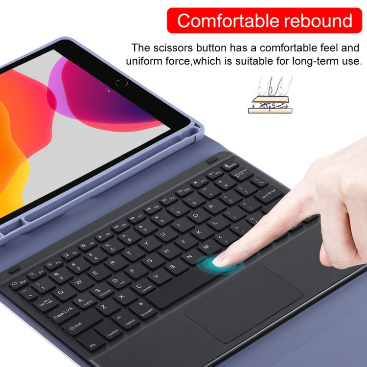 TG-102BCS Detachable Bluetooth Black Keyboard + Microfiber Leather Tablet Case for iPad 10.2 inch / iPad Air (2019), with Touch Pad & Backlight & Pen Slot & Holder (Purple) by buy2fix