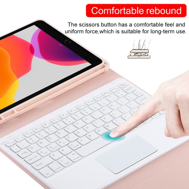 TG-102BC Detachable Bluetooth White Keyboard + Microfiber Leather Tablet Case for iPad 10.2 inch / iPad Air (2019), with Touch Pad & Pen Slot & Holder(Pink) by buy2fix