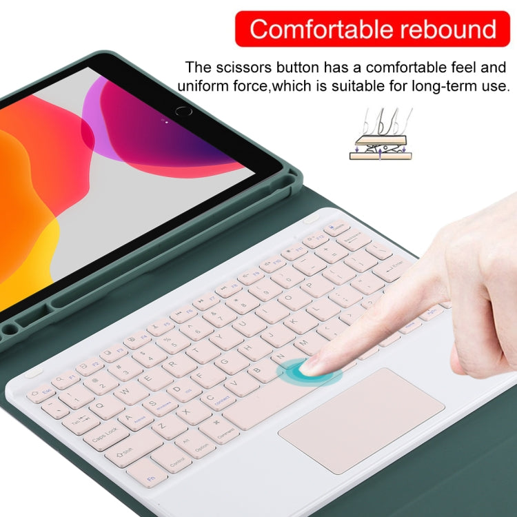 TG-102BC Detachable Bluetooth Pink Keyboard + Microfiber Leather Tablet Case for iPad 10.2 inch / iPad Air (2019), with Touch Pad & Pen Slot & Holder(Dark Green) by buy2fix