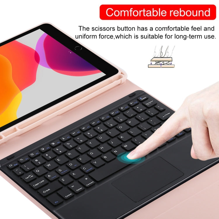 TG-102BC Detachable Bluetooth Black Keyboard + Microfiber Leather Tablet Case for iPad 10.2 inch / iPad Air (2019), with Touch Pad & Pen Slot & Holder(Pink) by buy2fix