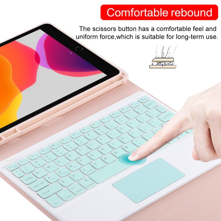 TG-102BC Detachable Bluetooth Green Keyboard + Microfiber Leather Tablet Case for iPad 10.2 inch / iPad Air (2019), with Touch Pad & Pen Slot & Holder (Pink) by buy2fix