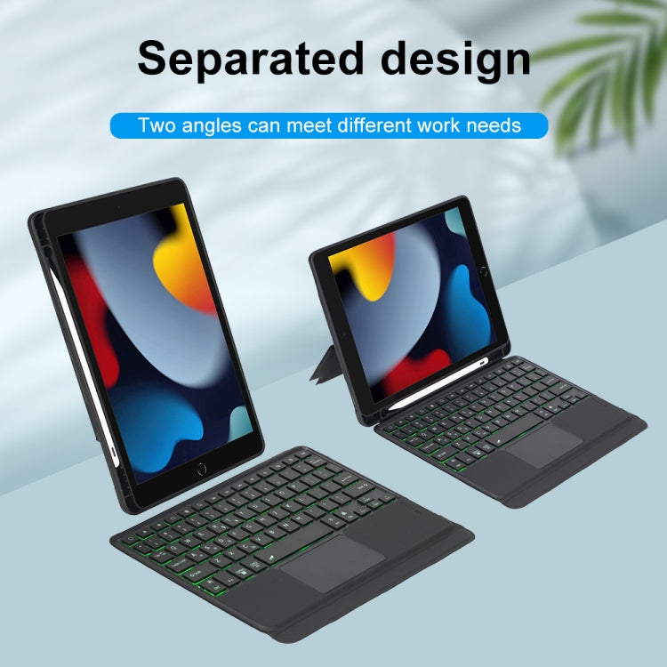 T102-AS For iPad 10.2 2021/2020/2019 / Air 3 10.5/Pro 10.5 Touch Backlight Split Type Bluetooth Keyboard Leather Case by buy2fix