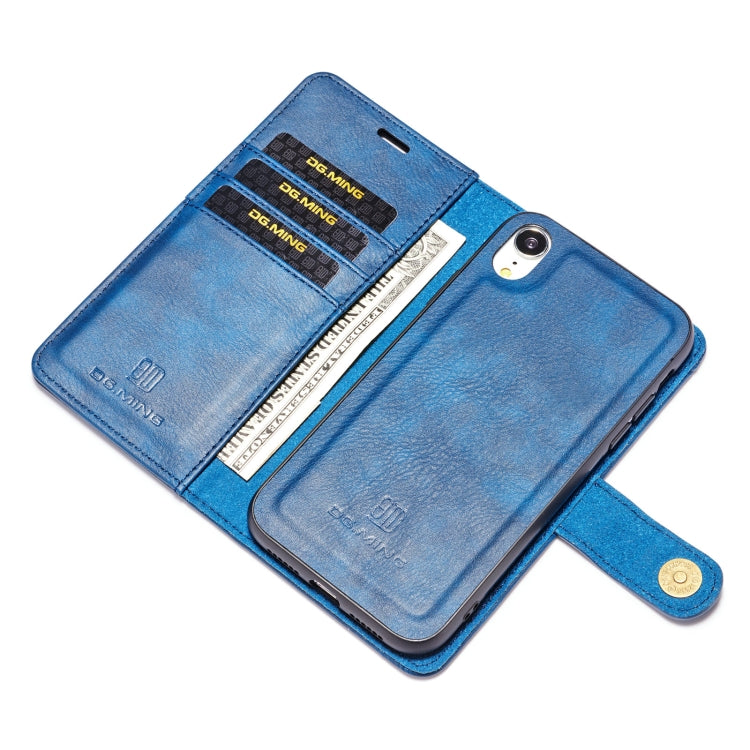 For iPhone XR DG.MING Crazy Horse Texture Flip Detachable Magnetic Leather Case with Holder & Card Slots & Wallet (Blue) by DG.MING