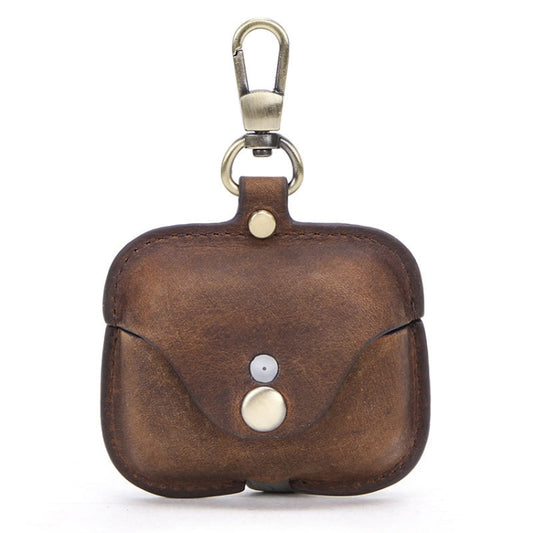 CF1108 For AirPods Pro Crazy Horse Texture Earphone Protective Leather Case with Hook(Coffee) - For AirPods Pro by buy2fix | Online Shopping UK | buy2fix