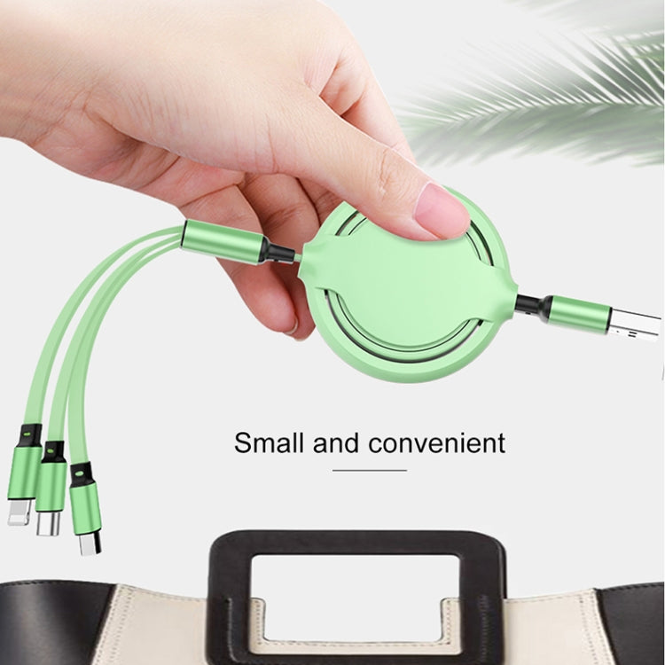 3.5A Liquid Silicone 3 in 1 USB to USB-C / Type-C + 8Pin + Micro USB Retractable Data Syn Charging Cable (Green) by buy2fix