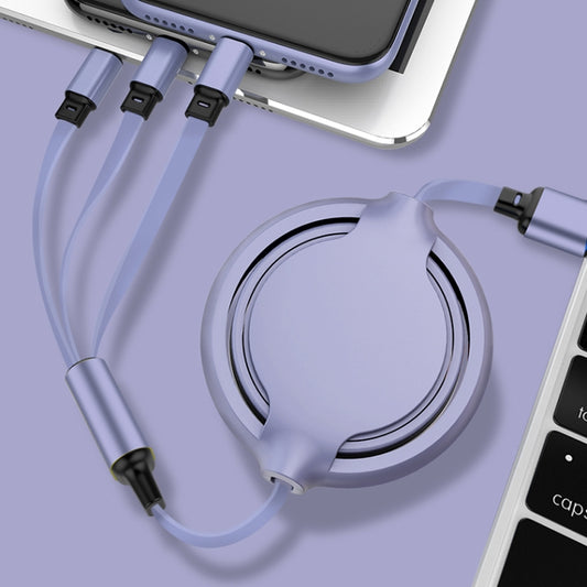 3.5A Liquid Silicone 3 in 1 USB to USB-C / Type-C + 8Pin + Micro USB Retractable Data Syn Charging Cable (Purple) by buy2fix