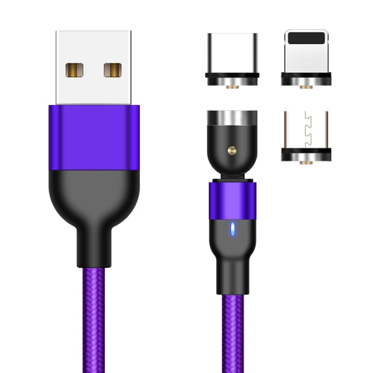 1m 2A Output 3 in 1 USB to 8 Pin + USB-C / Type-C + Micro USB Nylon Braided Rotate Magnetic Charging Cable (Purple) by buy2fix
