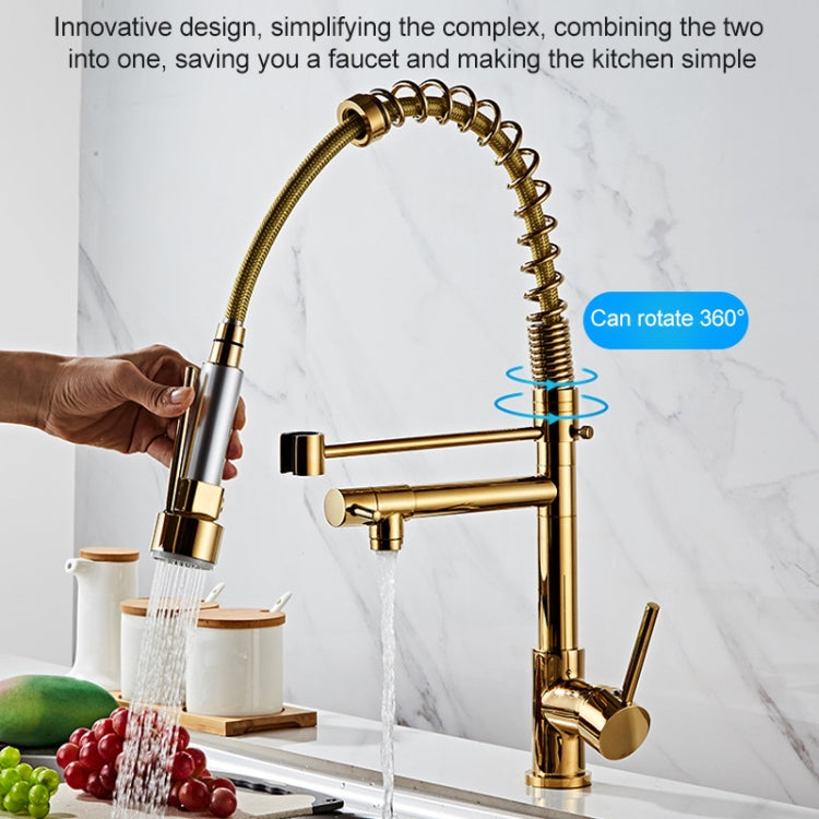 Copper Pull Type Large Spring Double Outlet Kitchen Sink Hot Cold Faucet by buy2fix